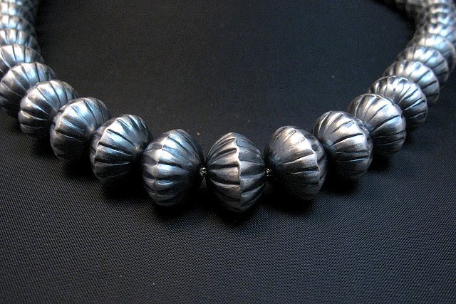 Image 1 of Taisheena Long ~ Native American ~ Silver Fluted Bead Necklace 19-inch 