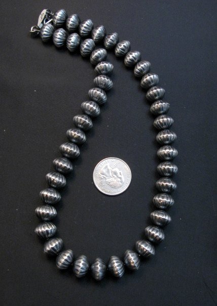 Image 2 of Taisheena Long ~ Native American ~ Silver Fluted Bead Necklace 19-inch 