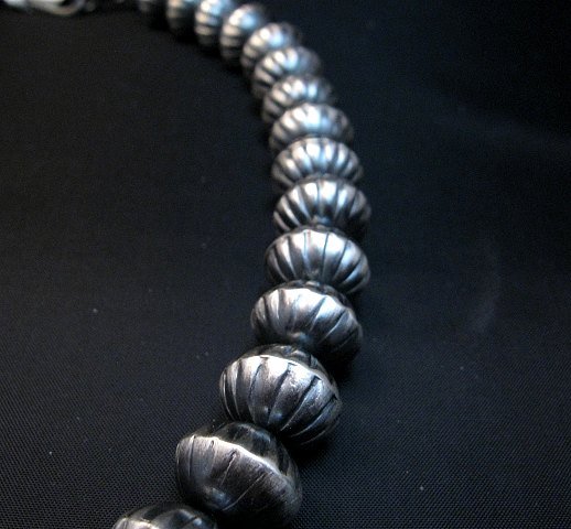 Image 3 of Taisheena Long ~ Native American ~ Silver Fluted Bead Necklace 19-inch 