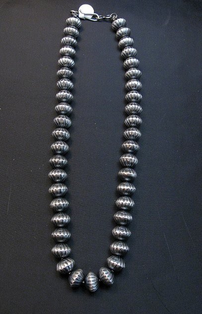Image 4 of Taisheena Long ~ Native American ~ Silver Fluted Bead Necklace 19-inch 