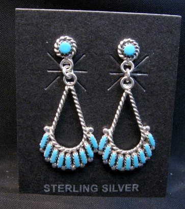 Image 0 of Dainty Zuni Turquoise Needlepoint Dangle Earrings