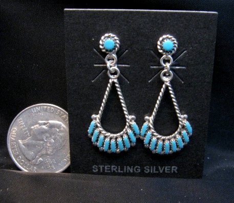Image 1 of Dainty Zuni Turquoise Needlepoint Dangle Earrings