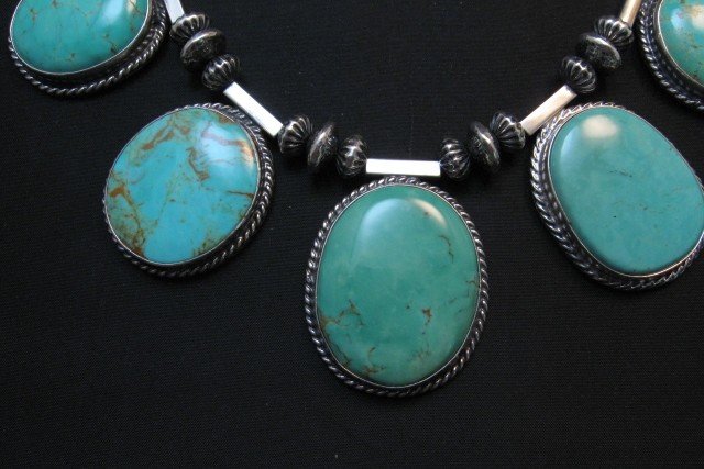 Image 2 of Navajo Native American 7pc Turquoise Silver Bead Necklace, Everett Mary Teller