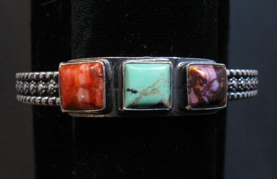 Image 0 of Navajo Turquoise Spiny Oyster Stacker Cuff Bracelet, Everett & Mary Teller