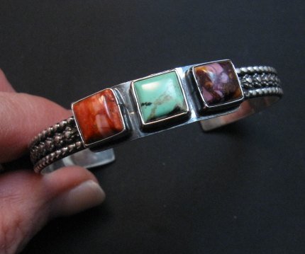 Image 2 of Navajo Turquoise Spiny Oyster Stacker Cuff Bracelet, Everett & Mary Teller