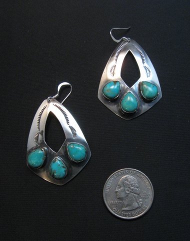 Image 0 of Navajo Stamped 3-Stone Turquoise Earrings, Everett and Mary Teller 