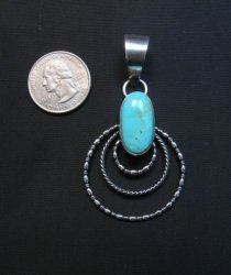 Navajo Kingman Turquoise 3-Wire Hoop Pendant, Everett & Mary Teller