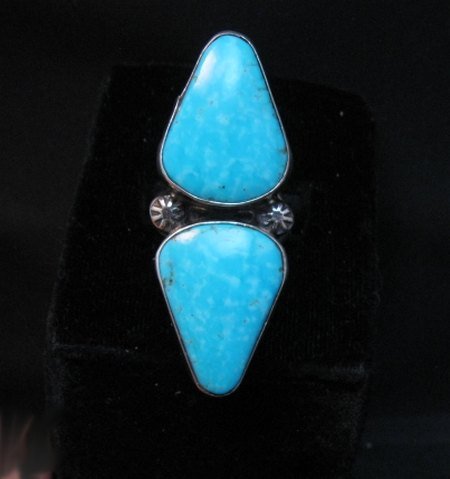 Image 0 of Everett Mary Teller Navajo Double Kingman Turquoise Ring sz7 to sz9 adjustable