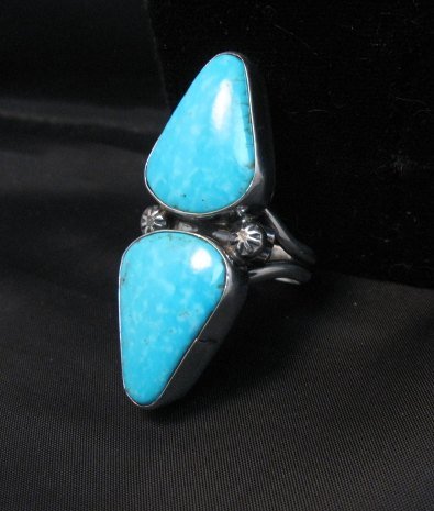 Image 1 of Everett Mary Teller Navajo Double Kingman Turquoise Ring sz7 to sz9 adjustable