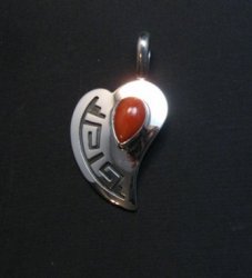 Navajo Silver Overlay Coral Heart Pendant, Everett & Mary Teller