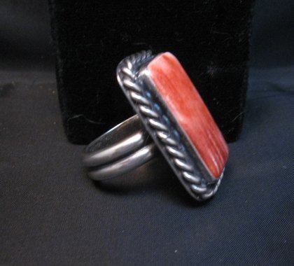 Image 1 of Big Navajo Native American Spiny Oyster Ring Travis Teller sz9