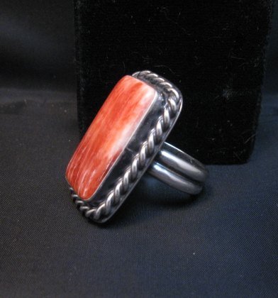 Image 2 of Big Navajo Native American Spiny Oyster Ring Travis Teller sz9