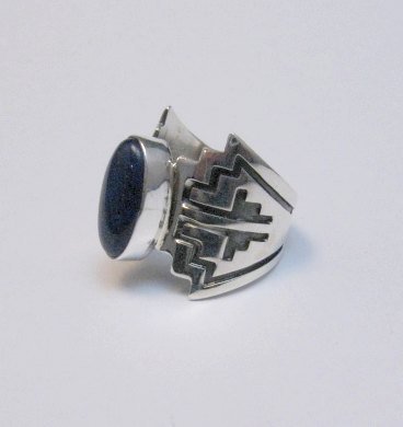 Image 2 of Lapis Navajo Sterling Silver Overlay Ring, Everett and Mary Teller, sz7