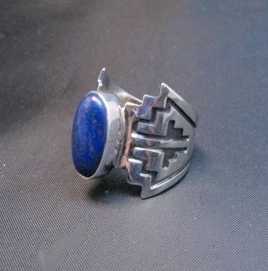 Image 5 of Lapis Navajo Sterling Silver Overlay Ring, Everett and Mary Teller, sz7