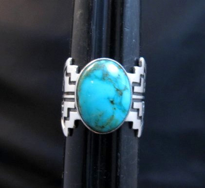 Image 0 of Turquoise Navajo Sterling Overlay Ring, Everett and Mary Teller, sz8-3/4