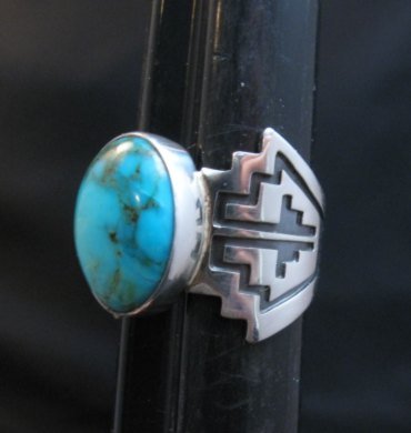 Image 2 of Turquoise Navajo Sterling Overlay Ring, Everett and Mary Teller, sz8-3/4