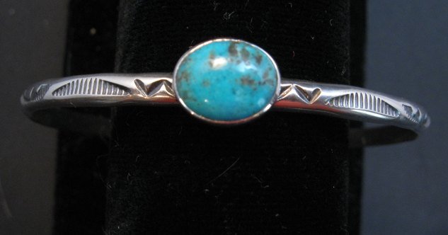 Image 0 of Navajo Turquoise Stamped S/S Stacker Cuff Bracelet, Travis Teller