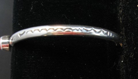 Image 1 of Navajo Coral Stamped Silver Stacker Cuff Bracelet, Travis Teller