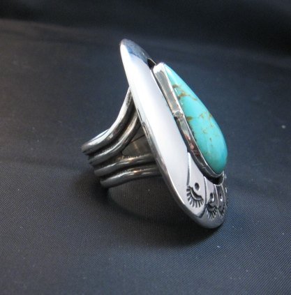 Image 2 of Navajo ~ Everett & Mary Teller ~ Shadowbox Turquoise Ring sz6 to sz8 adjustable
