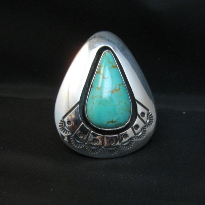 Image 5 of Navajo ~ Everett & Mary Teller ~ Shadowbox Turquoise Ring sz6 to sz8 adjustable