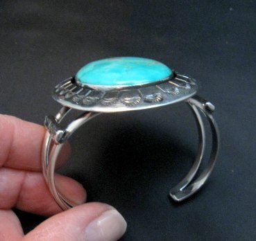 Image 8 of Navajo Turquoise Silver Shadowbox Bracelet, Everett and Mary Teller 