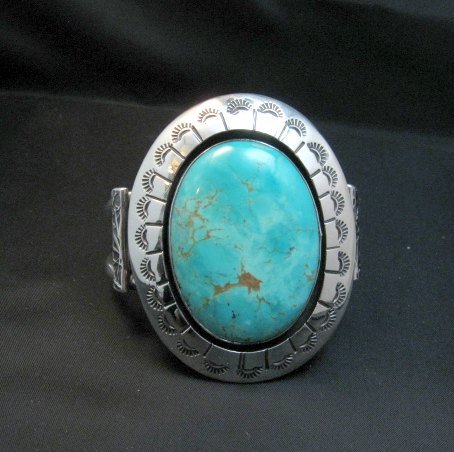 Image 2 of Navajo Turquoise Silver Shadowbox Bracelet, Everett and Mary Teller 
