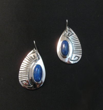 Image 0 of Navajo Handmade Silver Lapis Overlay Earrings, Everett & Mary Teller
