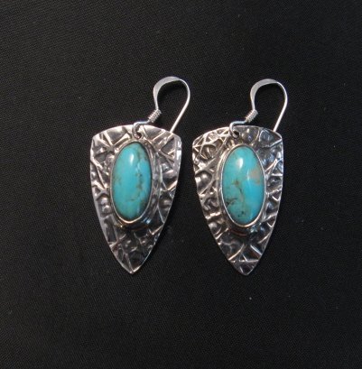 Image 0 of Navajo Native American Turquoise Hammered Silver Earrings Everett & Mary Teller 