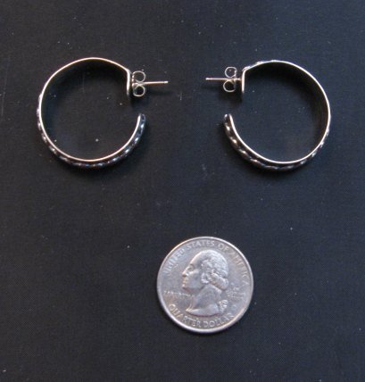 Image 2 of Native American Braided Sterling Silver Hoop Earrings Everett & Mary Telller