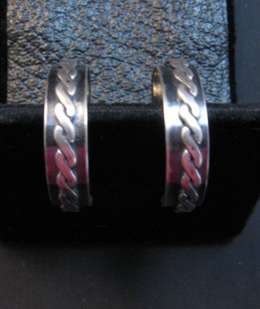 Image 3 of Native American Braided Sterling Silver Hoop Earrings Everett & Mary Telller