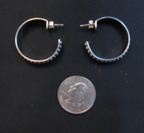 Image 4 of Native American Beaded Sterling Silver Hoop Earrings Everett & Mary Teller