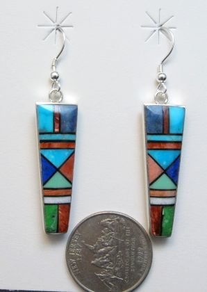 Image 1 of Jim Harrison Navajo Multigem Inlay Dangle Earrings