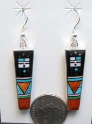 Jim Harrison Navajo Yei Multigem Inlay Dangle Earrings