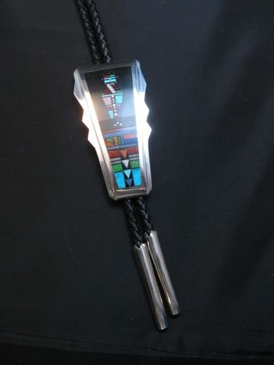 Image 1 of Jim Harrison Navajo Mother Earth Yei Inlaid Sterling Silver Bolo