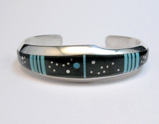 Image 0 of Jim Harrison Navajo Inlaid Black and Turquoise Night Sky Bracelet, size S-M