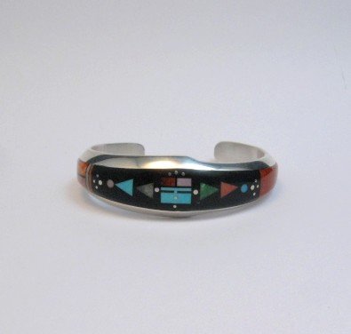 Image 3 of Jim Harrison Navajo Native American Multigem Inlaid Bracelet, 6-1/4