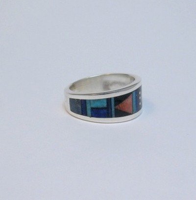 Image 2 of Jim Harrison Navajo Multistone Inlay Silver Ring sz13