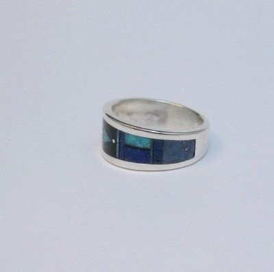 Image 3 of Jim Harrison Navajo Multistone Inlay Silver Ring sz13