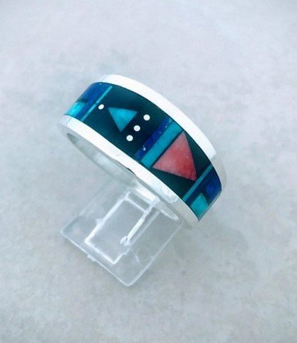 Image 0 of Jim Harrison Navajo Multistone Inlay Silver Ring sz13