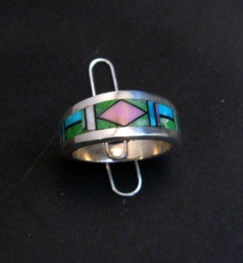 Image 0 of Jim Harrison Navajo Multistone Inlay Sterling Unisex Ring sz9
