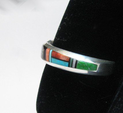 Image 2 of Jim Harrison Navajo Native American Multigem Inlaid Bracelet Extra-Small