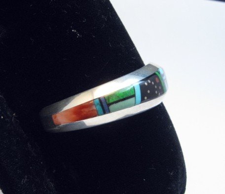 Image 3 of Jim Harrison Navajo Native American Multigem Inlaid Bracelet Extra-Small