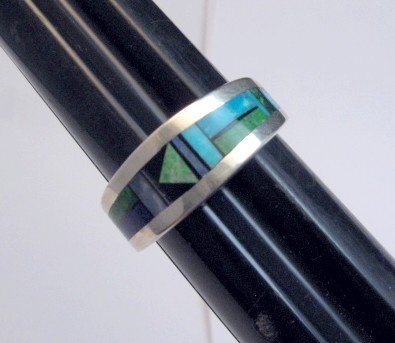 Image 2 of Jim Harrison Narrow Navajo Multistone Inlay Unisex Ring sz9