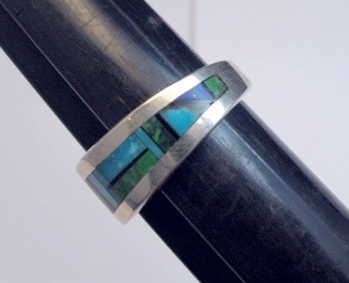 Image 3 of Jim Harrison Narrow Navajo Multistone Inlay Unisex Ring sz9