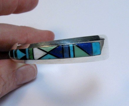 Image 2 of Jim Harrison Navajo Native American Multigem Inlaid Bracelet size M