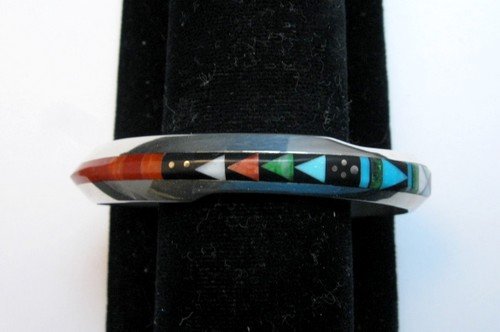 Image 4 of Jim Harrison Navajo Native American Multigem Inlaid Bracelet size M