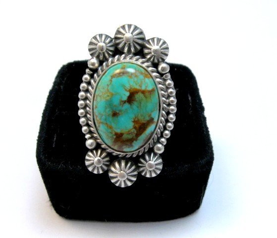 Image 1 of Navajo Michael and Rose Calladitto Turquoise Silver Ring sz7