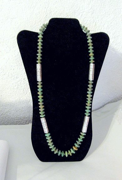 Image 0 of Navajo Royston Turquoise Bead Silver Barrel Necklace, Everett & Mary Teller