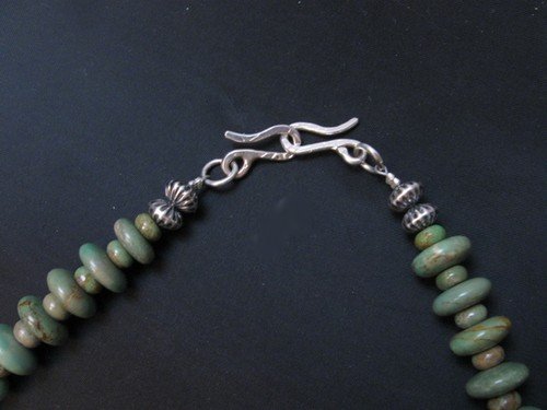 Image 5 of Navajo Royston Turquoise Bead Silver Barrel Necklace, Everett & Mary Teller