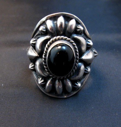 Image 0 of Fancy Darryl Becenti Navajo Black Onyx Sterling Silver Ring sz10